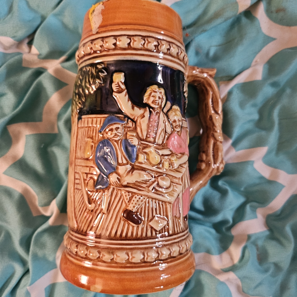 Vintage Ceramic Beer Stein with Rustic Design